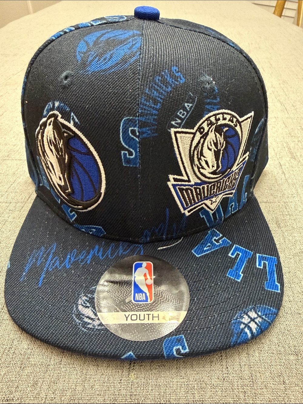 NBA Dallas Mavericks Youth Black & Blue Allover Logo Snapback Hat
